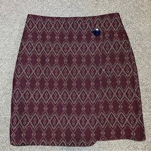 New Loft Tapestry Aztec Faux Wrap Skirt Size 0 Purple Lined Back Zipper